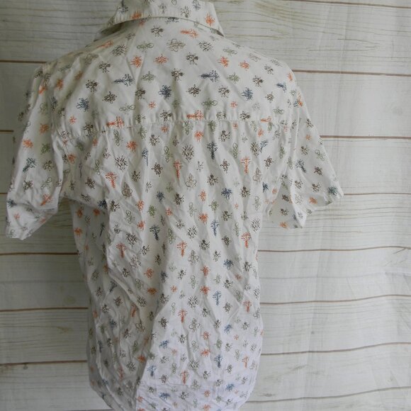 RVCA Shirt Mens  WHITE GRAPHIC COLLAR Short Sleeve Button Up SZ S - Picture 3 of 5